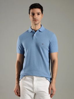 Tommy Hilfiger - Men Blue Solid Regular Fit Cotton Polo T-shirt