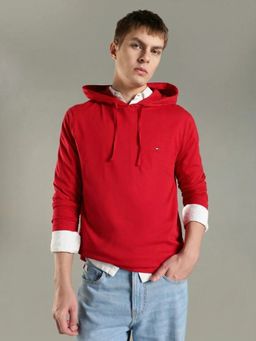 Tommy Hilfiger - Men Red Solid Regular Fit Hoodie