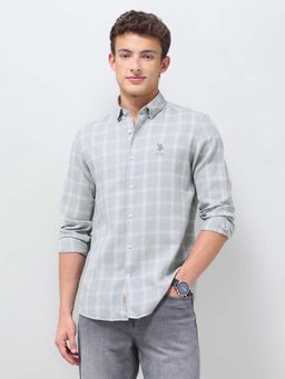 U.S. Polo Assn. Denim Co. - Men Grey Grid Tattersall Checked Regular Fit Shirt