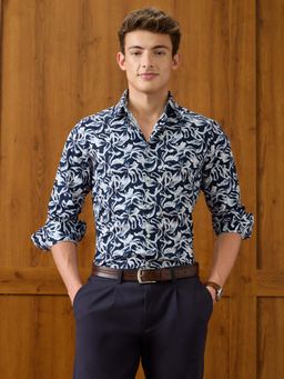 U.S. POLO ASSN. - Men Navy Blue Floral Printed Satin Shirt