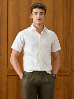 U.S. POLO ASSN. - Men Beige Floral Printed Half Sleeves Satin Shirt