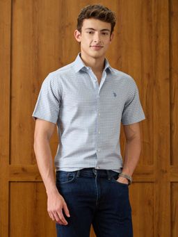 U.S. POLO ASSN. - Men Blue Graph Checked Twill Shirt