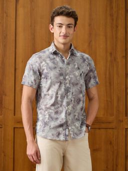 U.S. POLO ASSN. - Men Grey Tropical Printed Half Sleeves Satin Shirt