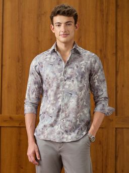 U.S. POLO ASSN. - Men Grey Tropical Printed Satin Shirt
