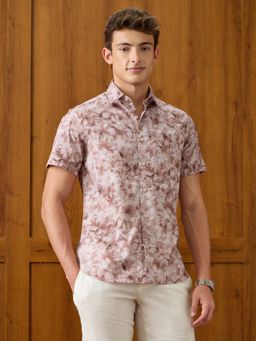 U.S. POLO ASSN. - Men Peach Tropical Printed Half Sleeves Satin Shirt