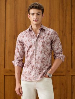 U.S. POLO ASSN. - Men Peach Tropical Printed Satin Shirt