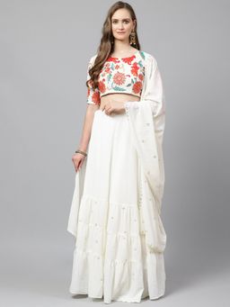Readiprint - Off White Semi-Stitched Lehenga & Blouse with Dupatta (Set of 3)