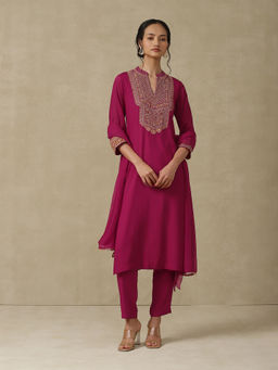 Aarke Ritu Kumar - Fuchsia Embroidered Kurta with Pant & Dupatta (Set of 3)
