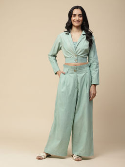Aarke Ritu Kumar - Sea Green Solid Top with Pant Co-Ord (Set of 2)