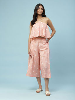 Aarke Ritu Kumar - Peach Yarn Dyed Top with Pant Co-Ord (Set of 2)