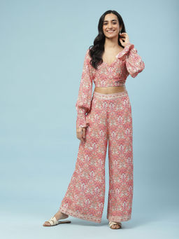 Aarke Ritu Kumar - Pink Printed Top with Pant Co-Ord (Set of 2)