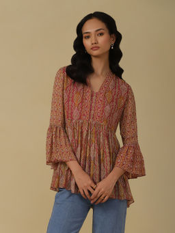 Aarke Ritu Kumar - Mustard & Fuchsia Printed Kurti