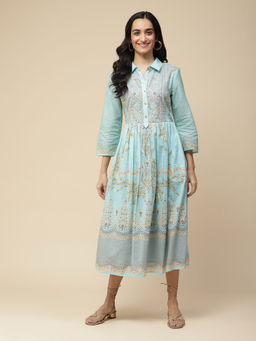 Aarke Ritu Kumar - Powder Blue Floral Printed Midi Dress