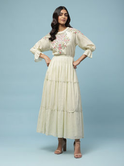 Aarke Ritu Kumar - Pastel Green Embroidered Tiered Long Dress