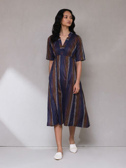 Aarke Ritu Kumar - Dark Blue Yarn Dyed Long Dress