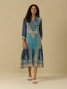 Aarke Ritu Kumar - Blue Floral Print Midi Dress