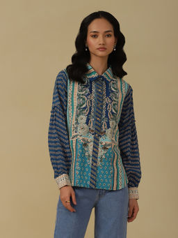 Aarke Ritu Kumar - Blue Floral Print Shirt