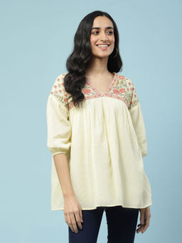 Aarke Ritu Kumar - Pastel Yellow Embroidered Top
