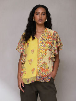 Aarke Ritu Kumar - Yellow Floral Print Top
