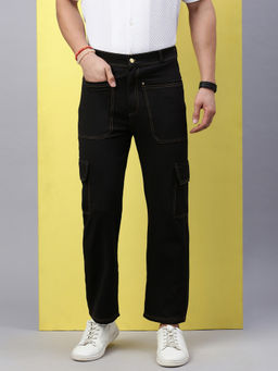 Voxati - Men Denim Six Pocket Trousers Style Cargos Black