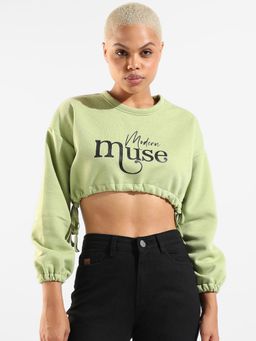 Campus Sutra - Womens Cotton Printed Regular Fit Cropped Sweatshirt
