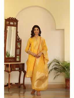 Vaamsi - Vaamsi Womens Poly Chanderi Printed Kurta Pant Dupatta Yellow (PKSKD1126 ) (Set of 3)