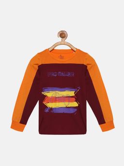 KiddoPanti - Boys Shoulder Panel Pro Gamer Chest Print Full Sleeve T-shirt - Multi-Color