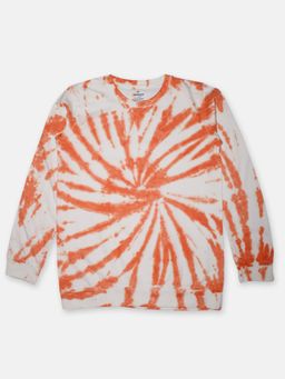 KiddoPanti - Boys Tie & Dye Round Neck Full Sleeve T-shirt Shirt - Orange