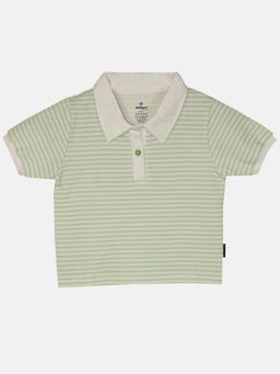 KiddoPanti - Girls Cotton Crop Length Polo T-shirt - Green