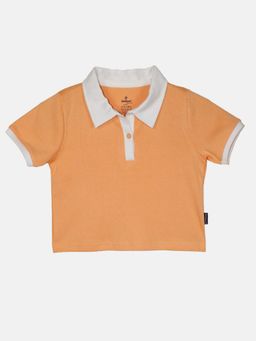 KiddoPanti - Girls Cotton Crop Length Polo T-shirt - Peach