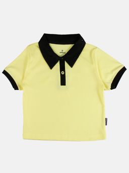 KiddoPanti - Girls Cotton Crop Length Polo T-shirt - Yellow