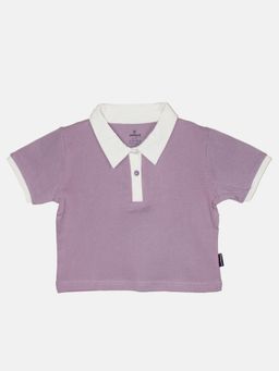 KiddoPanti - Girls Cotton Crop Length Polo T-shirt - Purple