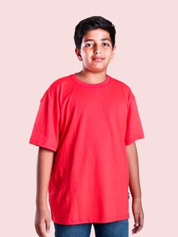 KiddoPanti - Boys Cotton Anime Over Sized Round Neck T-shirt - Coral