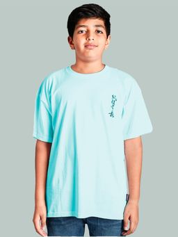 KiddoPanti - Boys Cotton Warrior Over Sized Round Neck T-shirt - Blue