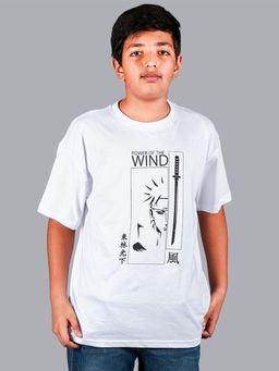 KiddoPanti - Boys Cotton Wind Over Sized Round Neck T-shirt - White