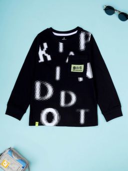 KiddoPanti - Boys Cotton Round Neck Full Sleeve Casual T-shirt - Black