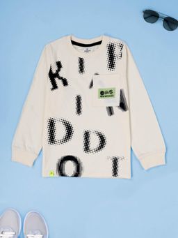 KiddoPanti - Boys Cotton Round Neck Full Sleeve Casual T-shirt - Cream
