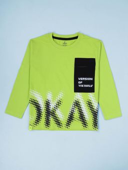 KiddoPanti - Boys Cotton Okay Round Neck Full Sleeve T-shirt - Green