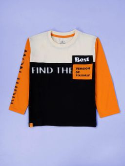 KiddoPanti - Boys Cotton Drop Shoulder Round Neck Full Sleeve Casual T-shirt - Orange