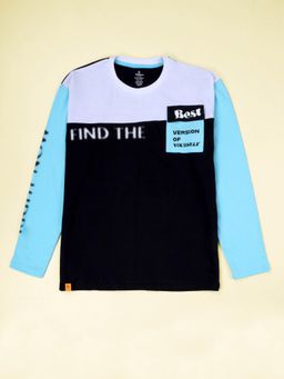 KiddoPanti - Boys Cotton Drop Shoulder Round Neck Full Sleeve Casual T-shirt - Blue