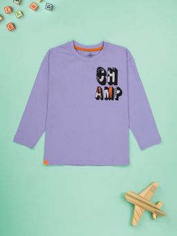 KiddoPanti - Boys Cotton Champ Round Neck Full Sleeve Casual T-shirt - Purple