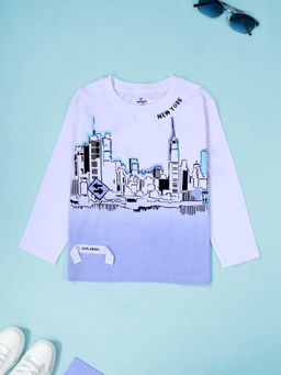 KiddoPanti - Boys Cotton New York City Full Sleeve Round Neck Casual T-shirt - Blue