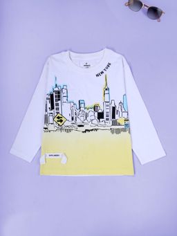 KiddoPanti - Boys Cotton New York City Full Sleeve Round Neck Casual T-shirt - Yellow