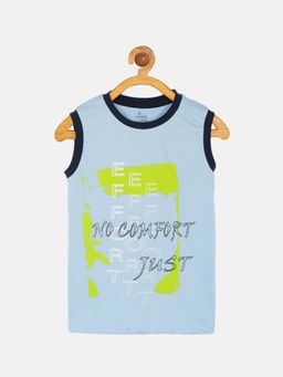 KiddoPanti - Boys Comfort Chest Print Round Neck Sleeveless T-shirt - Blue