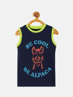 KiddoPanti - Boys Cool Chest Print Round Neck Sleeveless T-shirt - Navy Blue
