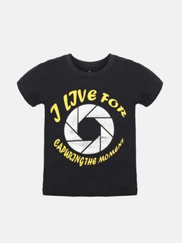 KiddoPanti - Boys Capture Printed Half Sleeve T-shirt - Black