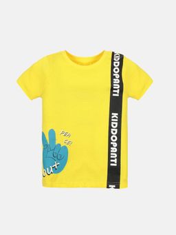 KiddoPanti - Boys Peace Out Half Sleeve T-shirt - Yellow