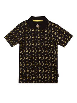 KiddoPanti - Boys Cotton Aop Polo T-shirt - Black