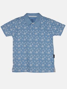 KiddoPanti - Boys Cotton Aop Polo T-shirt - Blue