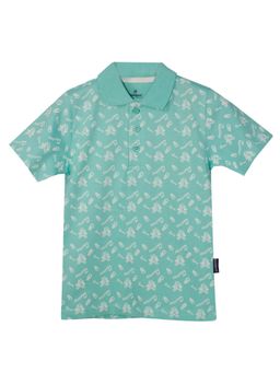 KiddoPanti - Boys Cotton Aop Polo Printed T-shirt - Green